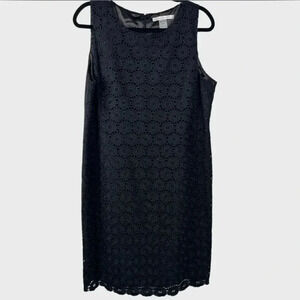 NWT Peter Nygard black sheath eyelet sleeveless dress, size 14p.
